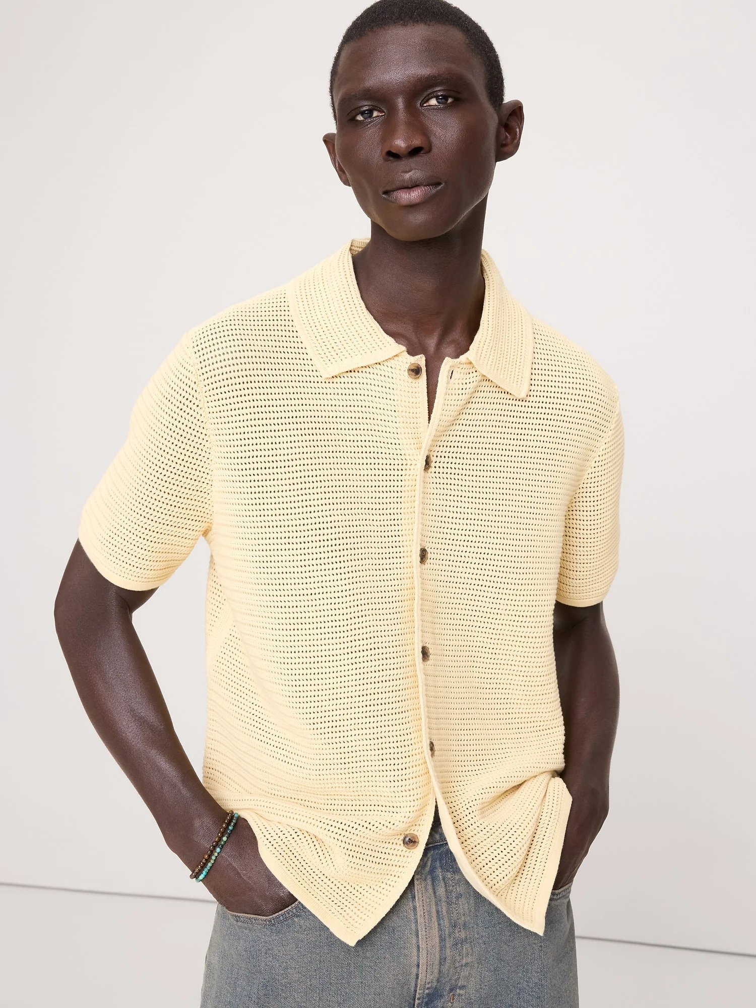 BANANA REPUBLIC Áo Len Nam Cotton Mesh Bu