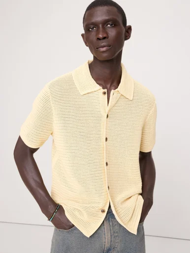 BANANA REPUBLIC Áo Len Nam Cotton Mesh Bu