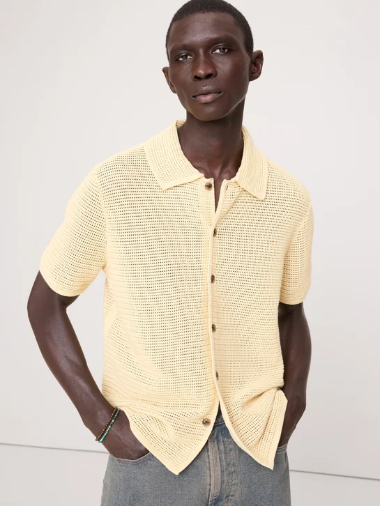 BANANA REPUBLIC Áo Len Nam Cotton Mesh Bu