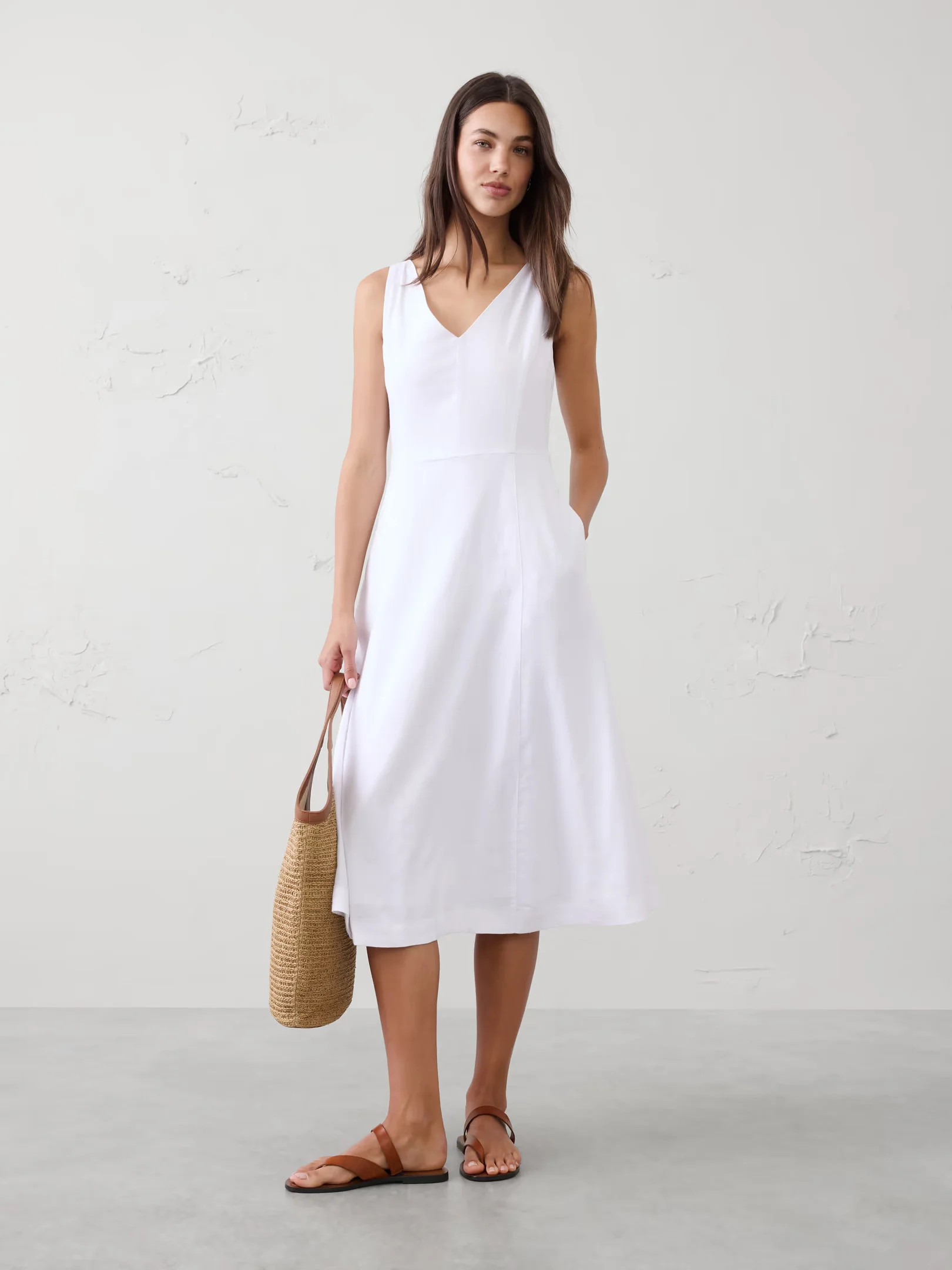 BANANA REPUBLIC Đầm Nữ V Sl Linen A-L