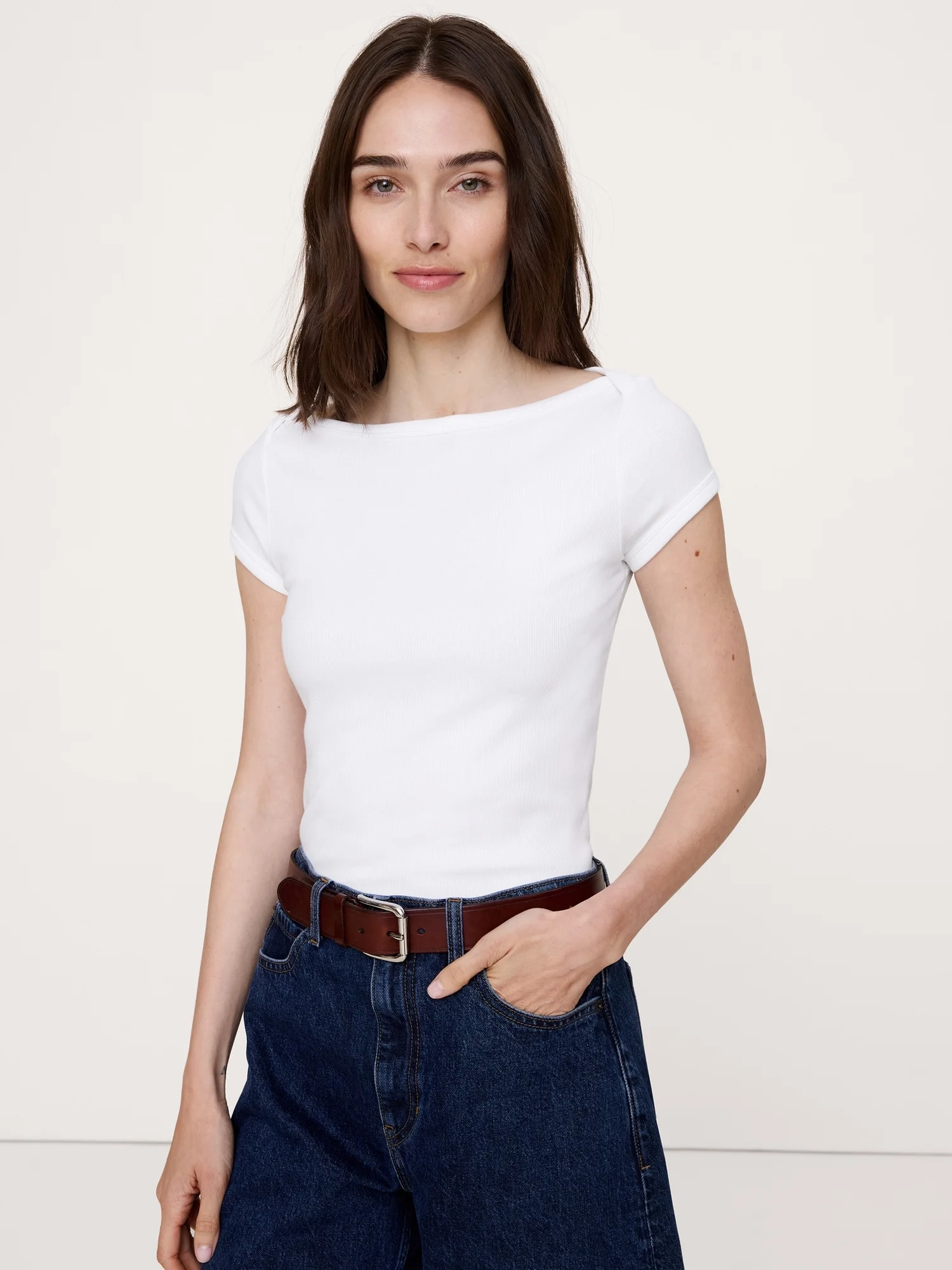 BANANA REPUBLIC Áo Thun Nữ 2X2 Rib Ss Boa