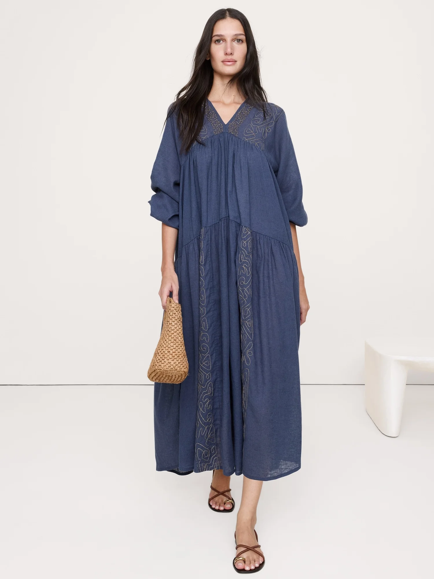 BANANA REPUBLIC Đầm Nữ Linen-Cotton Trapeze Maxi Dress
