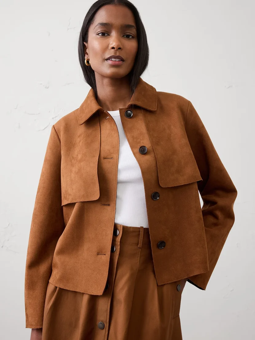 BANANA REPUBLIC Áo Khoác Nữ V Vegan Suede