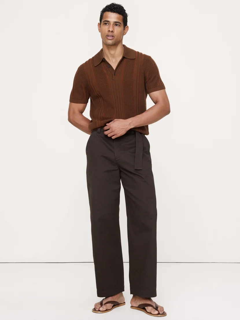 BANANA REPUBLIC Áo Len Nam Merino-Cotton Texture Stripe Sweater Polo