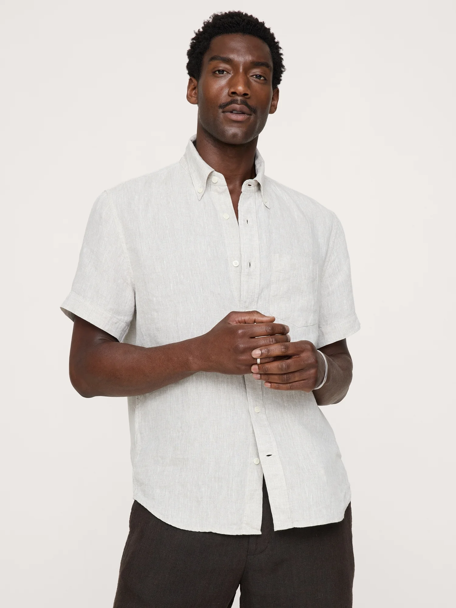 BANANA REPUBLIC Áo Sơ Mi Nam Standard-Fit Linen Short-Sleeve Shirt