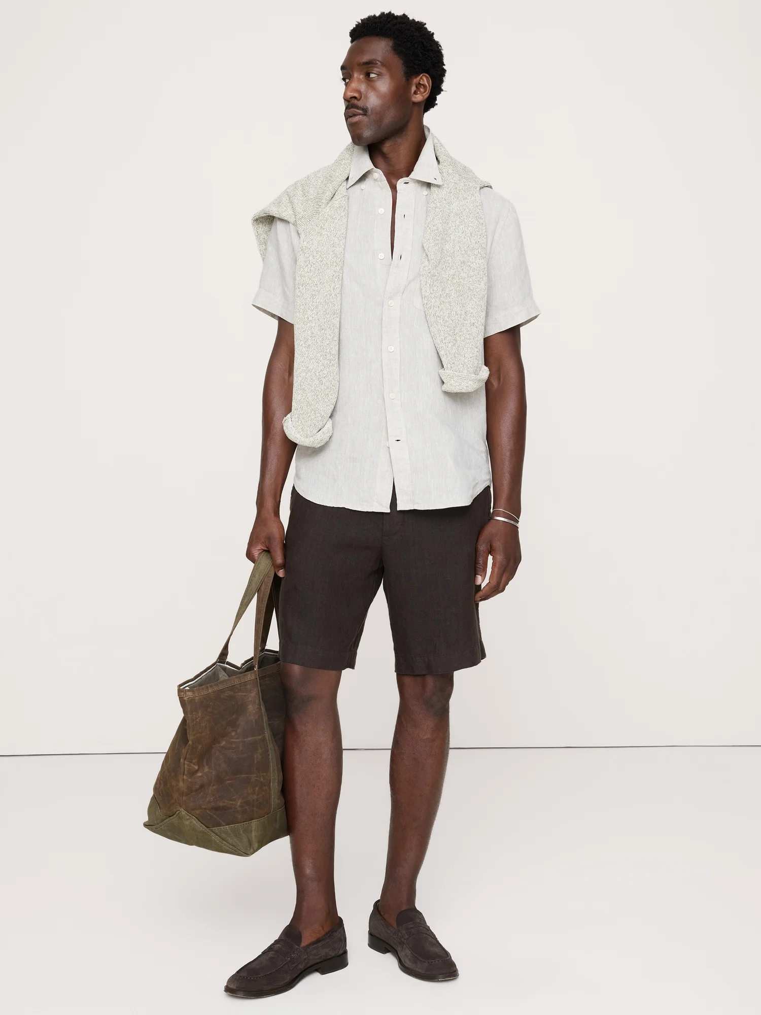 BANANA REPUBLIC Áo Sơ Mi Nam Standard-Fit Linen Short-Sleeve Shirt