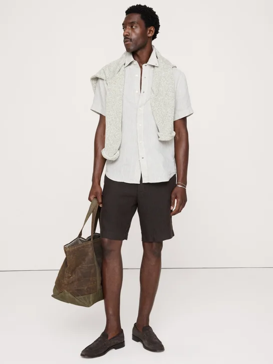 BANANA REPUBLIC Áo Sơ Mi Nam Standard-Fit Linen Short-Sleeve Shirt