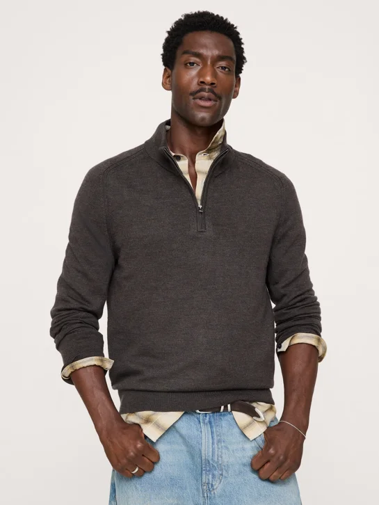 BANANA REPUBLIC Áo Len Nam Merino Quarter-Zip Sweater