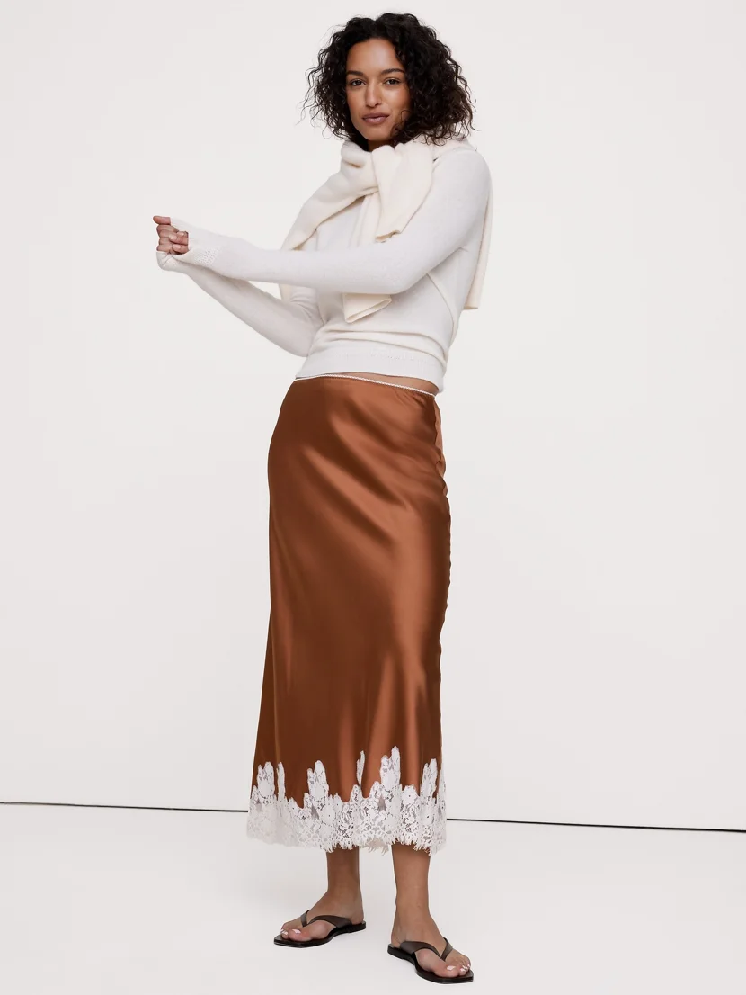 BANANA REPUBLIC Chân Váy Nữ Lace Trim Midi
