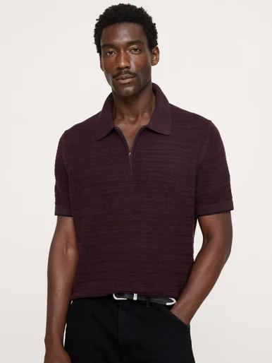 BANANA REPUBLIC Áo Len Nam Cotton-Linen Mesh Zip Polo