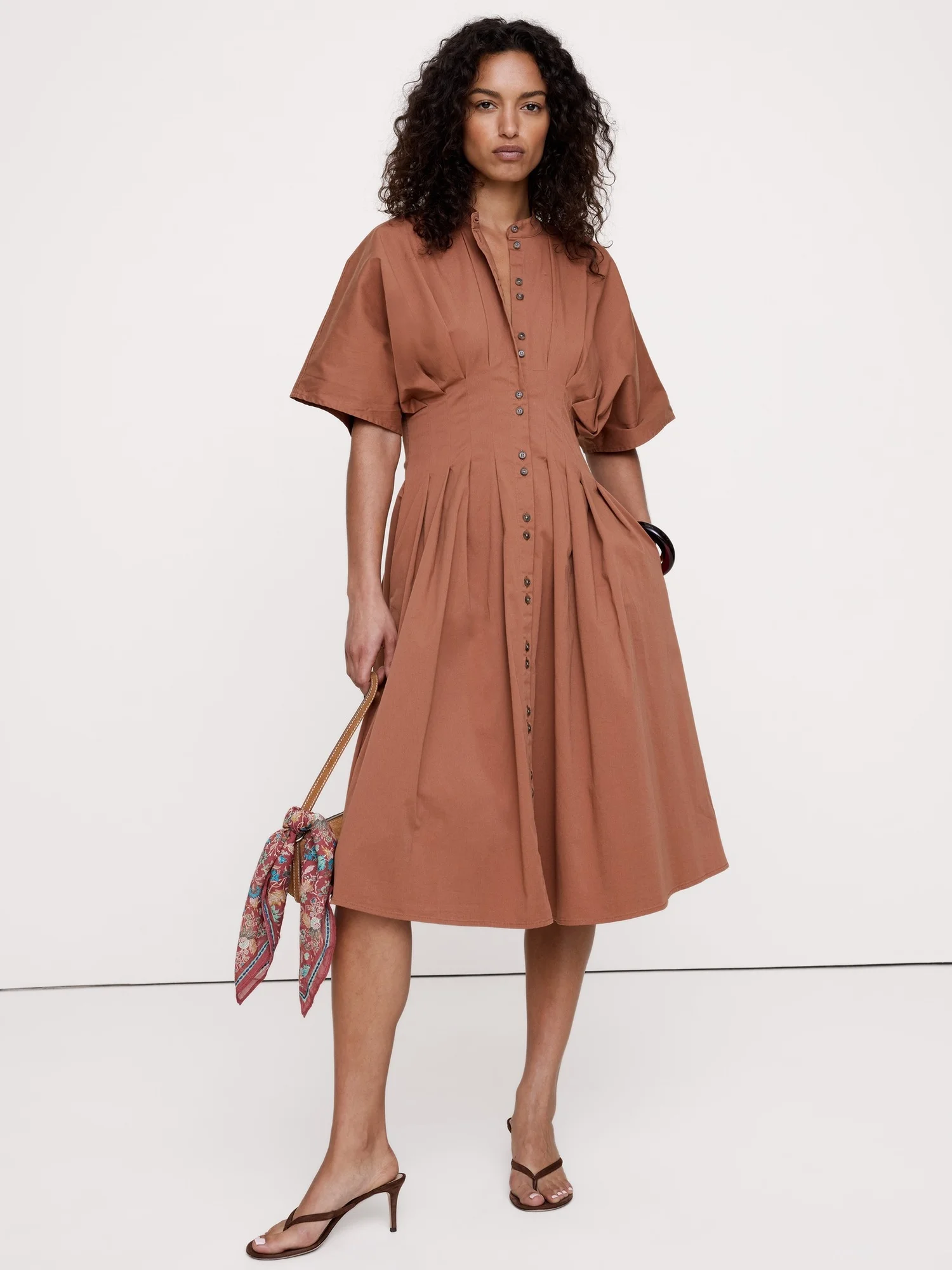 BANANA REPUBLIC Đầm Nữ Stretch-Cotton Pleated Midi Shirt Dress