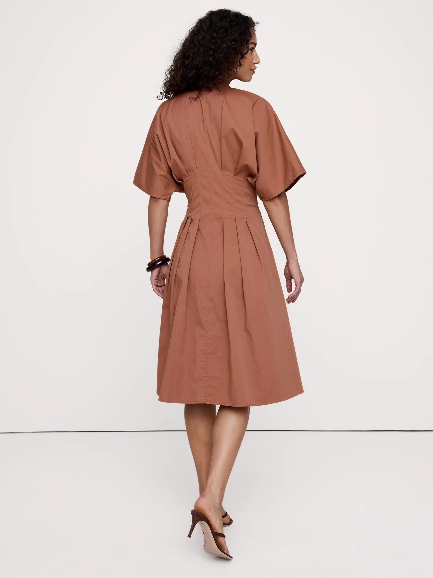 BANANA REPUBLIC Đầm Nữ Stretch-Cotton Pleated Midi Shirt Dress