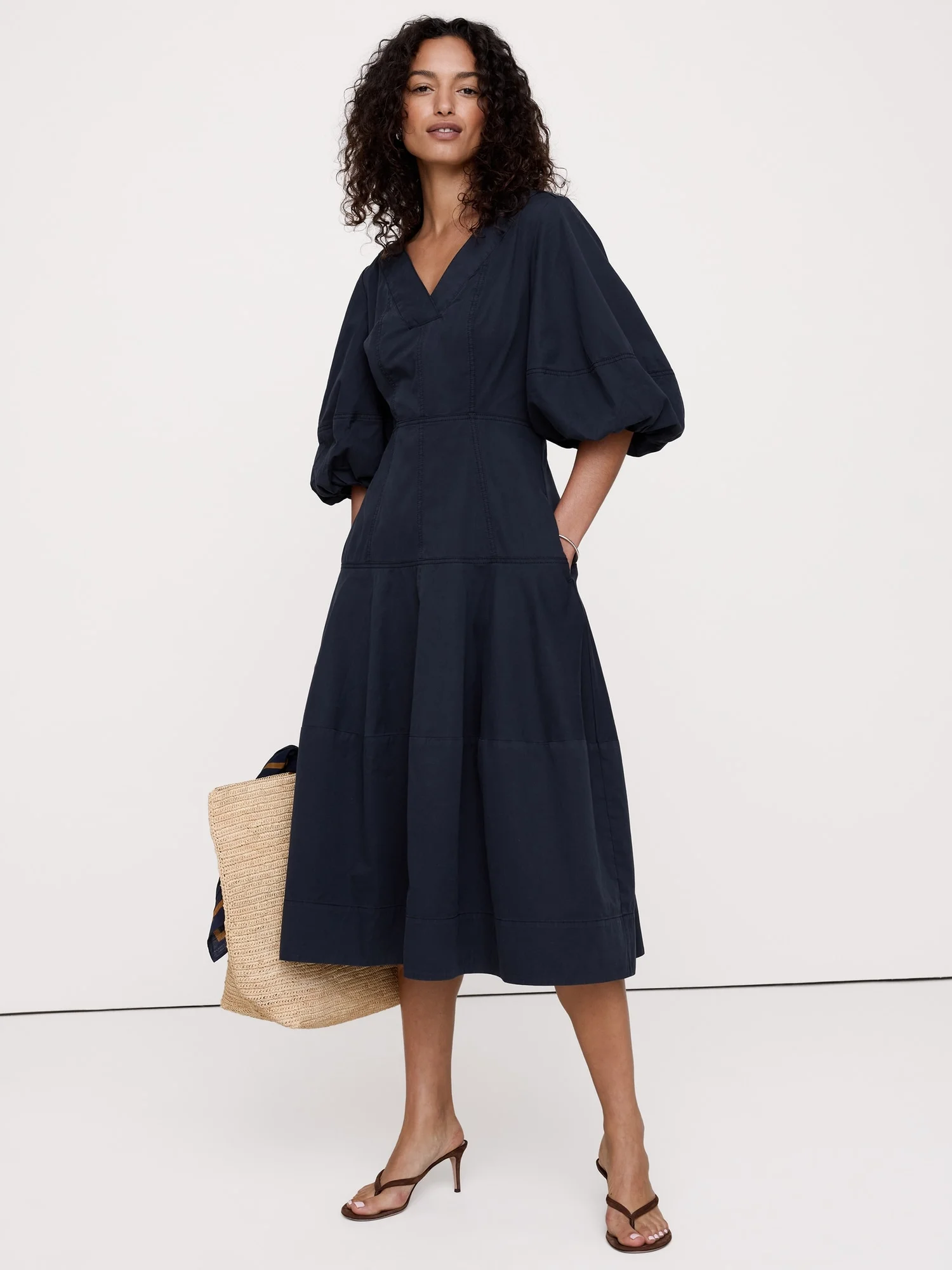 BANANA REPUBLIC Đầm Nữ Cotton Twill Barrel Midi Dress