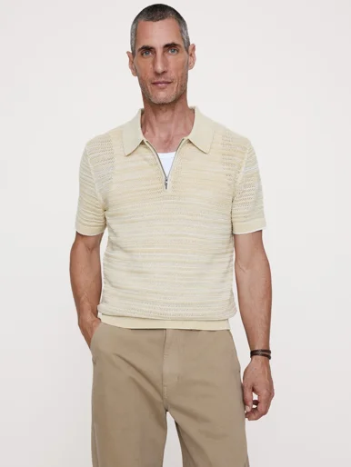 BANANA REPUBLIC Áo Len Nam Cotton-Linen Mesh Zip Polo
