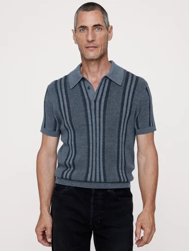 BANANA REPUBLIC Áo Len Nam Merino-Cotton Texture Stripe Sweater Polo