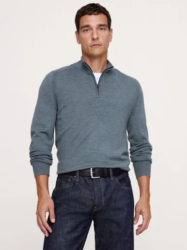 BANANA REPUBLIC Áo Len Nam Merino Quarter-Zip Sweater