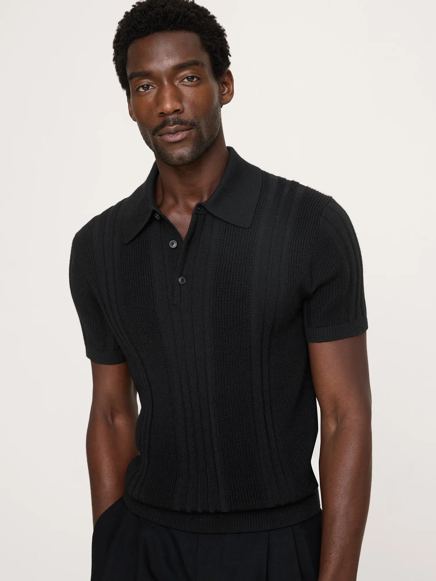 BANANA REPUBLIC Áo Len Nam Merino-Cotton Texture Stripe Sweater Polo