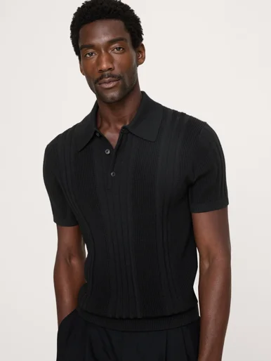BANANA REPUBLIC Áo Len Nam Merino-Cotton Texture Stripe Sweater Polo