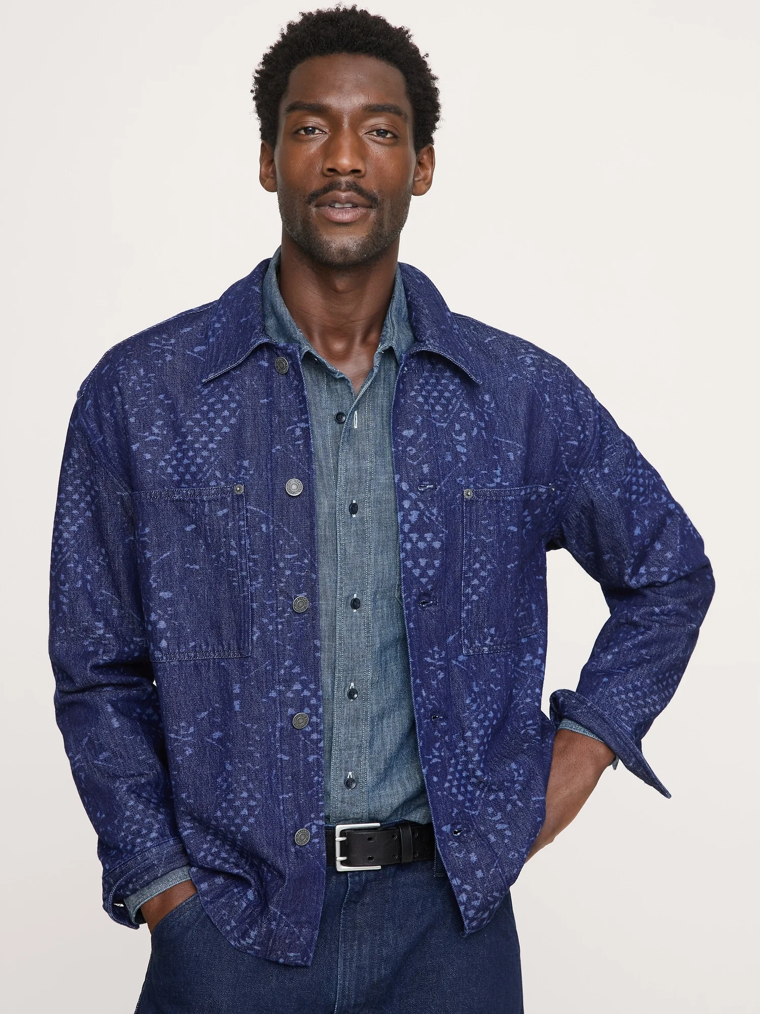 BANANA REPUBLIC Áo Sơ Mi Nam Relaxed-Fit Italian Printed Denim Shirt