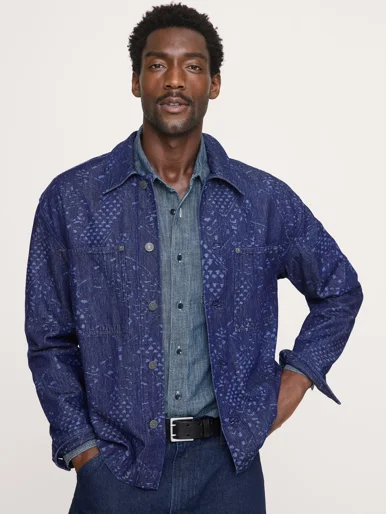 BANANA REPUBLIC Áo Sơ Mi Nam Relaxed-Fit Italian Printed Denim Shirt