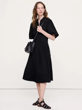 BANANA REPUBLIC Đầm Nữ Stretch-Cotton Pleated Midi Shirt Dress
