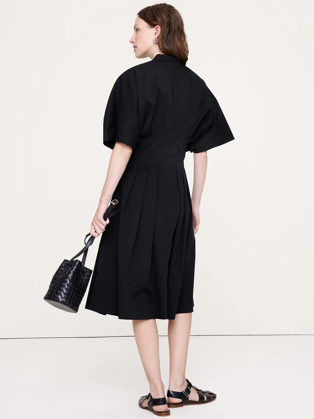 BANANA REPUBLIC Đầm Nữ Stretch-Cotton Pleated Midi Shirt Dress