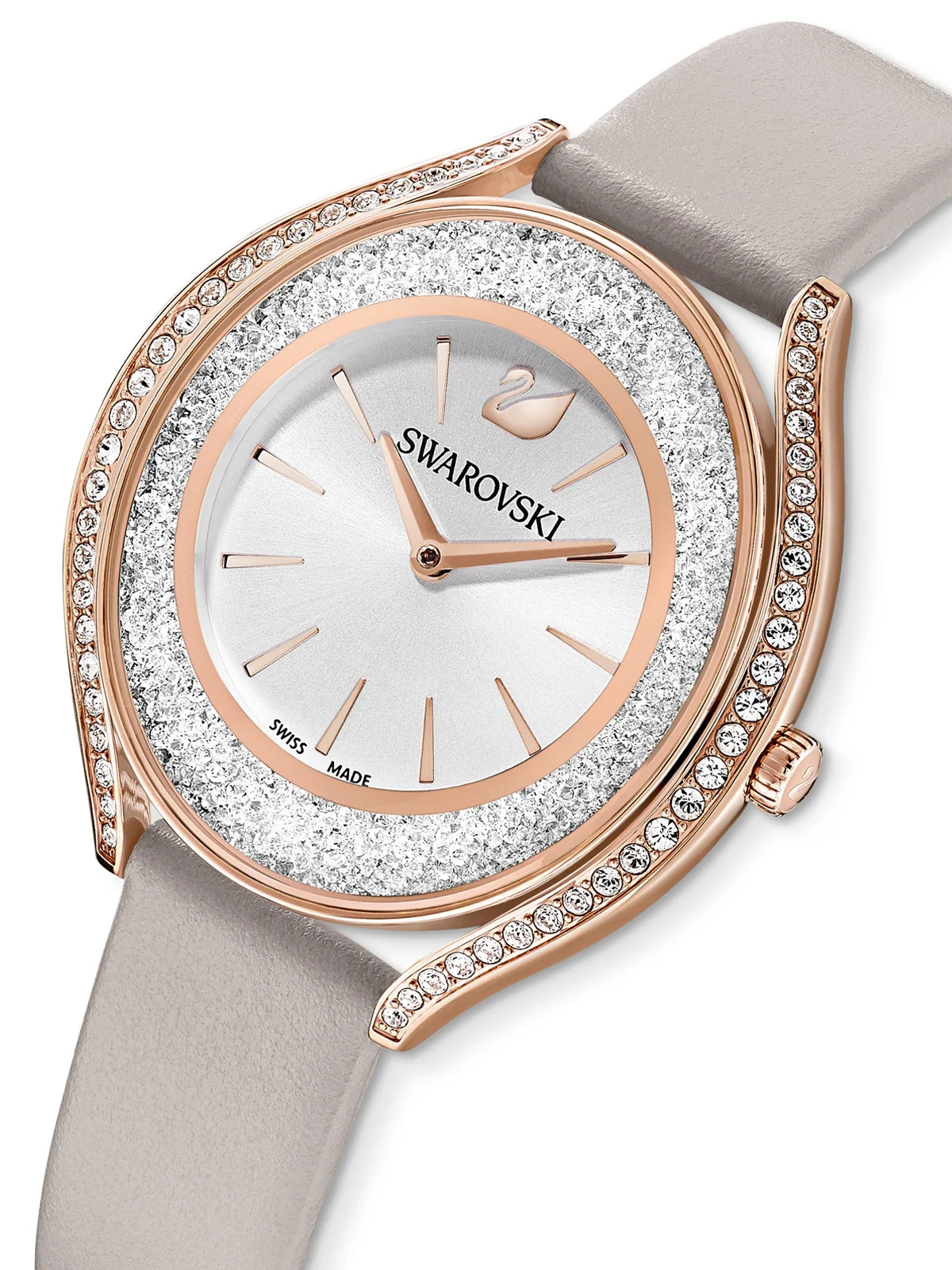 SWAROVSKI Đồng Hồ Crystalline Aura, Leather Strap, Gray, Rose Gold-Tone Finish