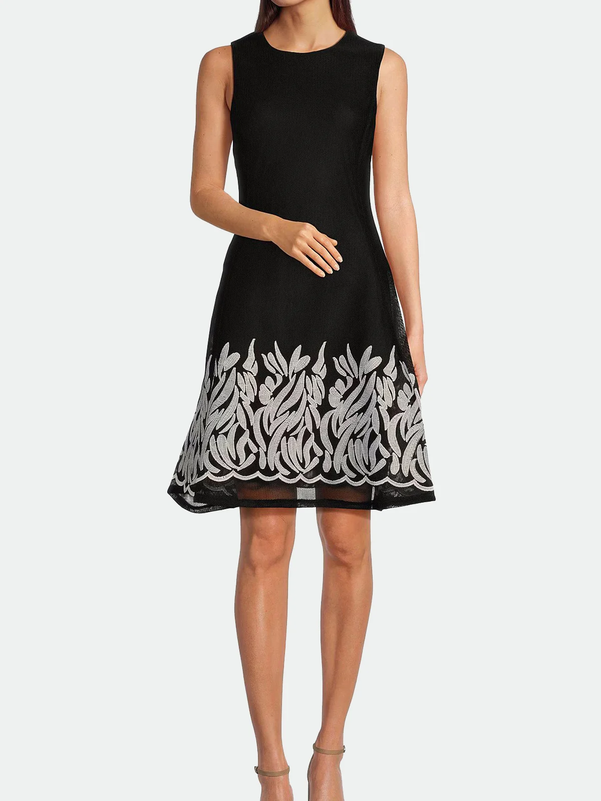 DKNY Đầm Nữ S/L Embroidered Mesh Fit Flare