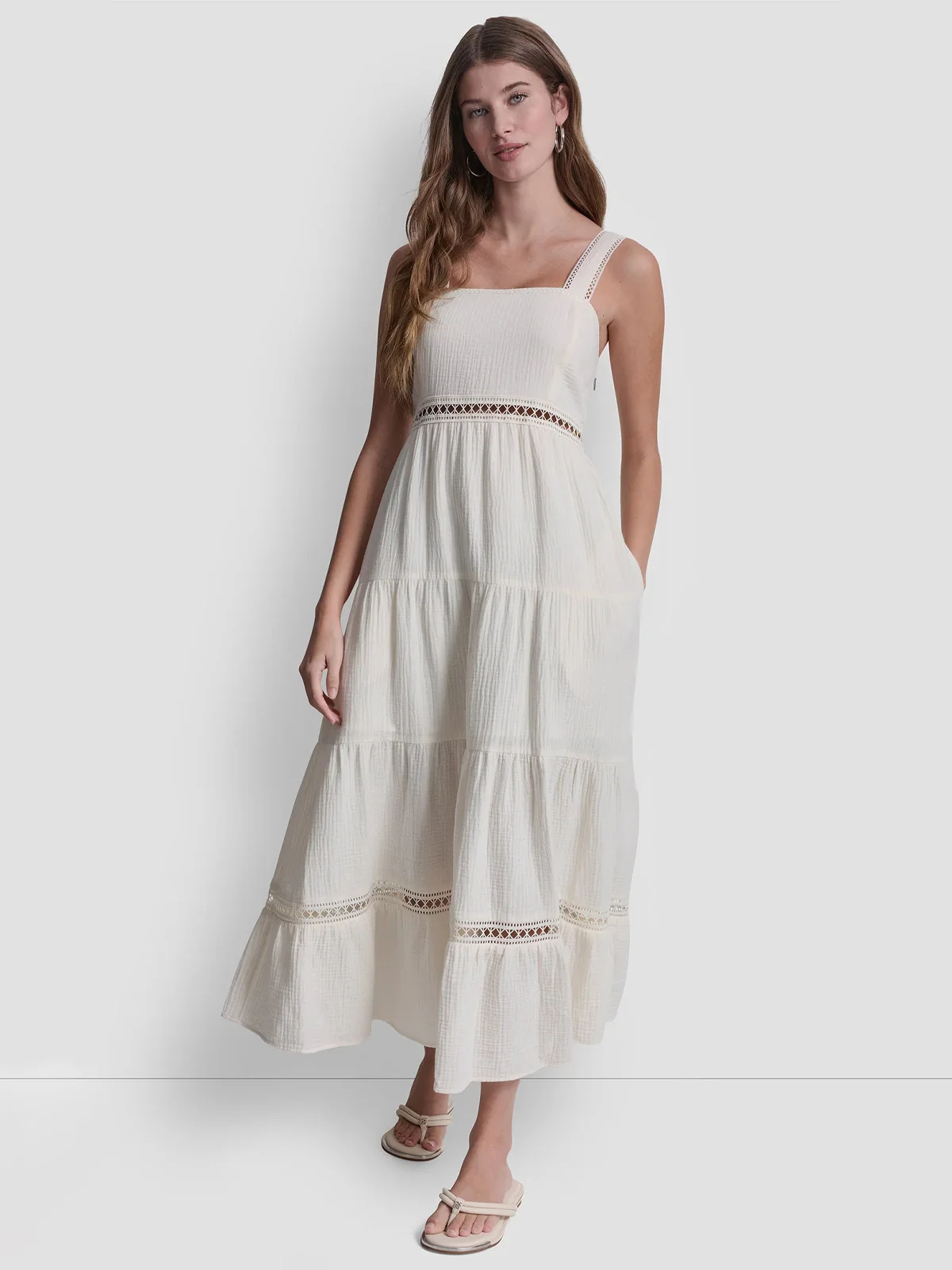 DKNY Đầm Nữ Tiered Tank Maxi Dress W/Lace