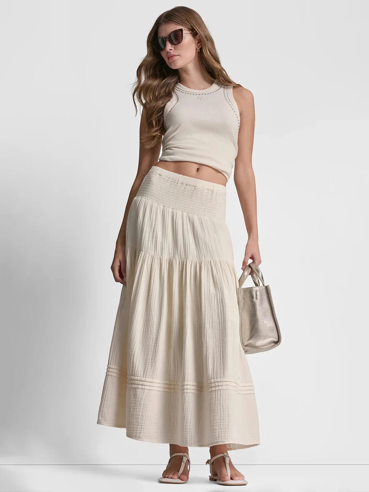 DKNY Váy Nữ Smocked Waist Pleated Skirt