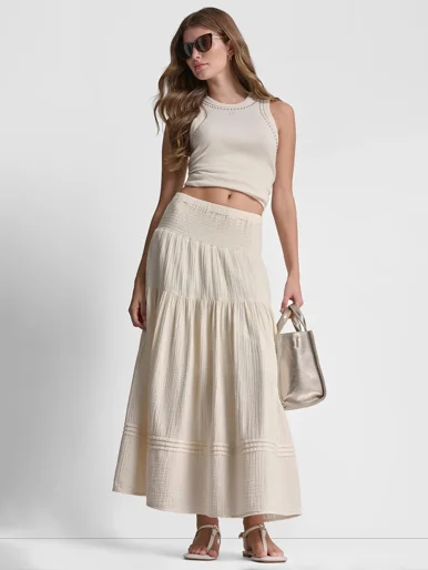 DKNY Váy Nữ Smocked Waist Pleated Skirt