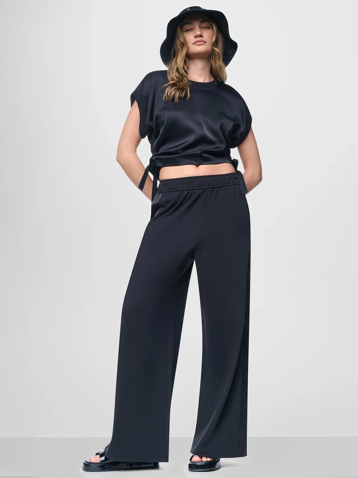 DKNY Quần Dài Nữ Satin Side Stripe Hr Wleg Pant