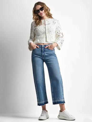 DKNY Áo Len Nữ L/S Floral Crochet Cardigan