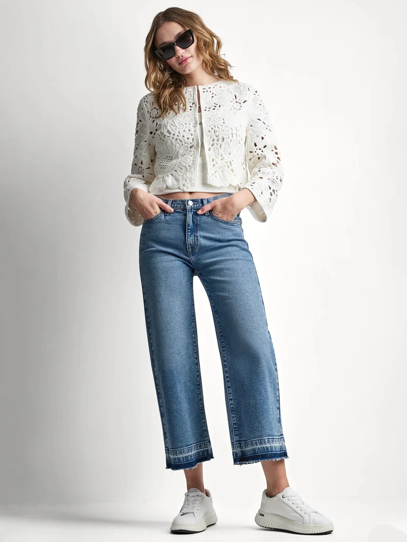 DKNY Áo Len Nữ L/S Floral Crochet Cardigan