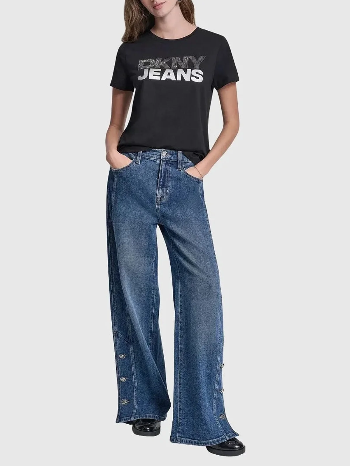 DKNY Áo Thun Nữ Dkny Jeans Foil Logo Cneck Tee