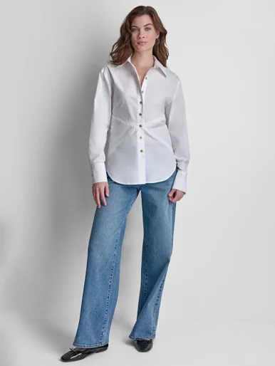 DKNY Áo Sơ Mi Nữ Ls Bttn Frnt Shirt Tied Back