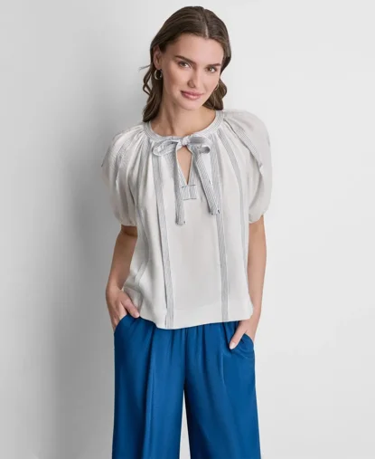 DKNY Áo Kiểu Nữ Puff Slv Top Stch Tie Frnt Bls