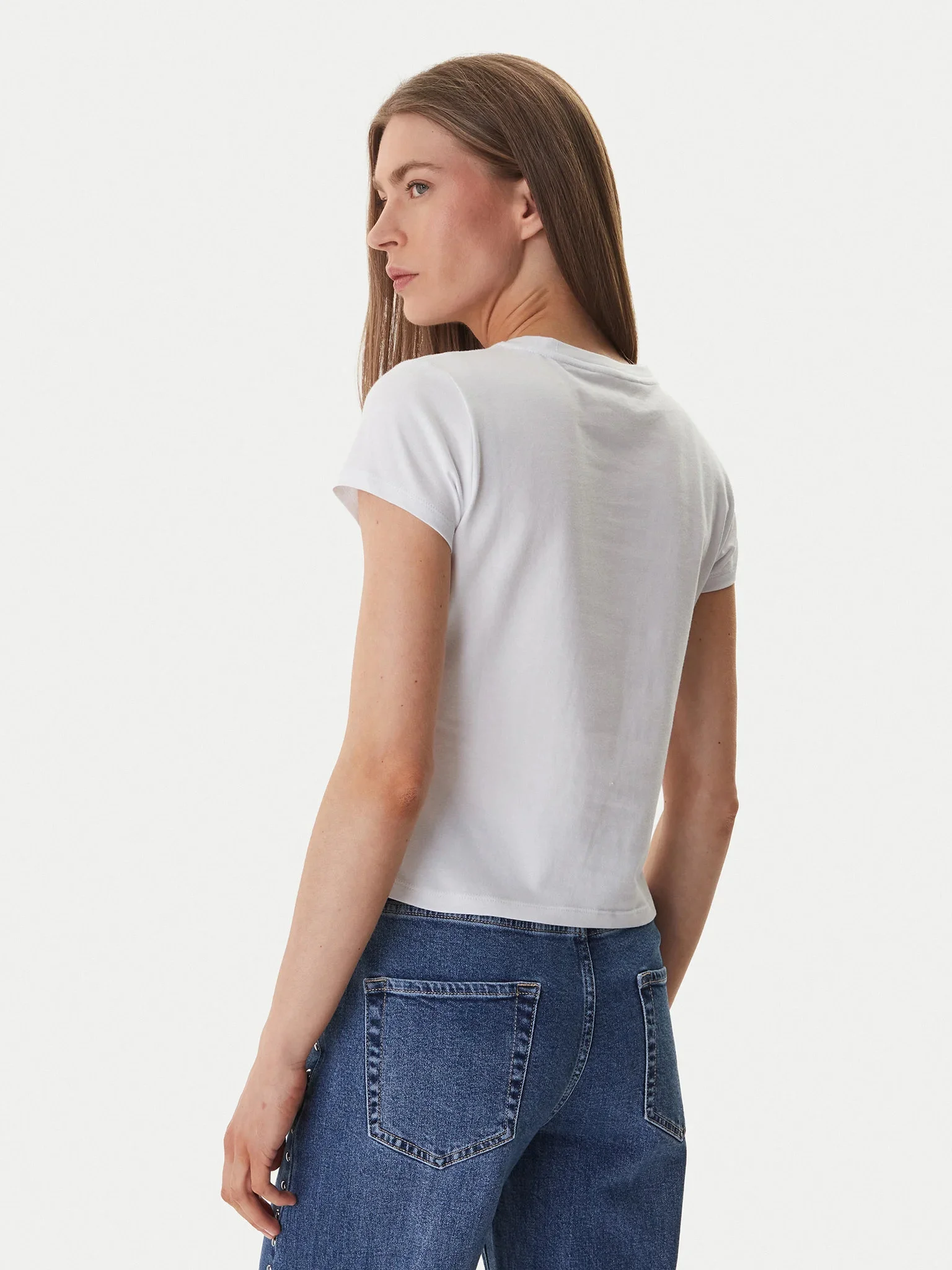 DKNY Áo Thun Nữ Dkny Rhinestone Logo Baby Tee