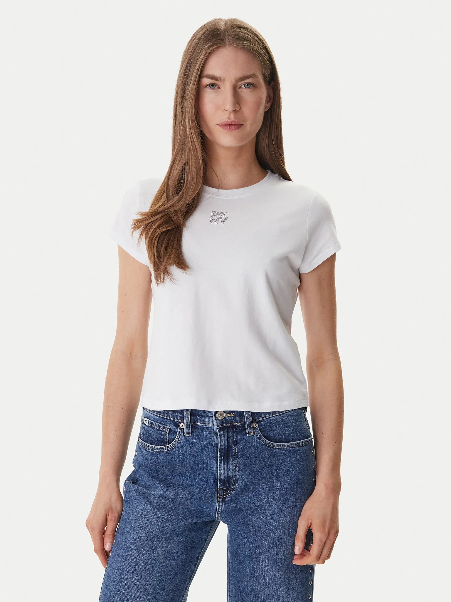 DKNY Áo Thun Nữ Dkny Rhinestone Logo Baby Tee