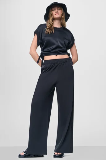 DKNY Quần Dài Nữ Satin Side Stripe Hr Wleg Pant