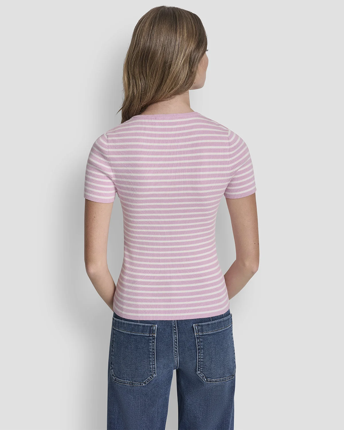 DKNY Áo Len Nữ Crew Neck Striped Short Sleeve