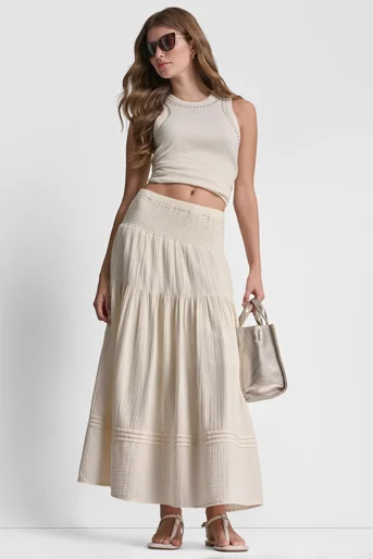 DKNY Váy Nữ Smocked Waist Pleated Skirt