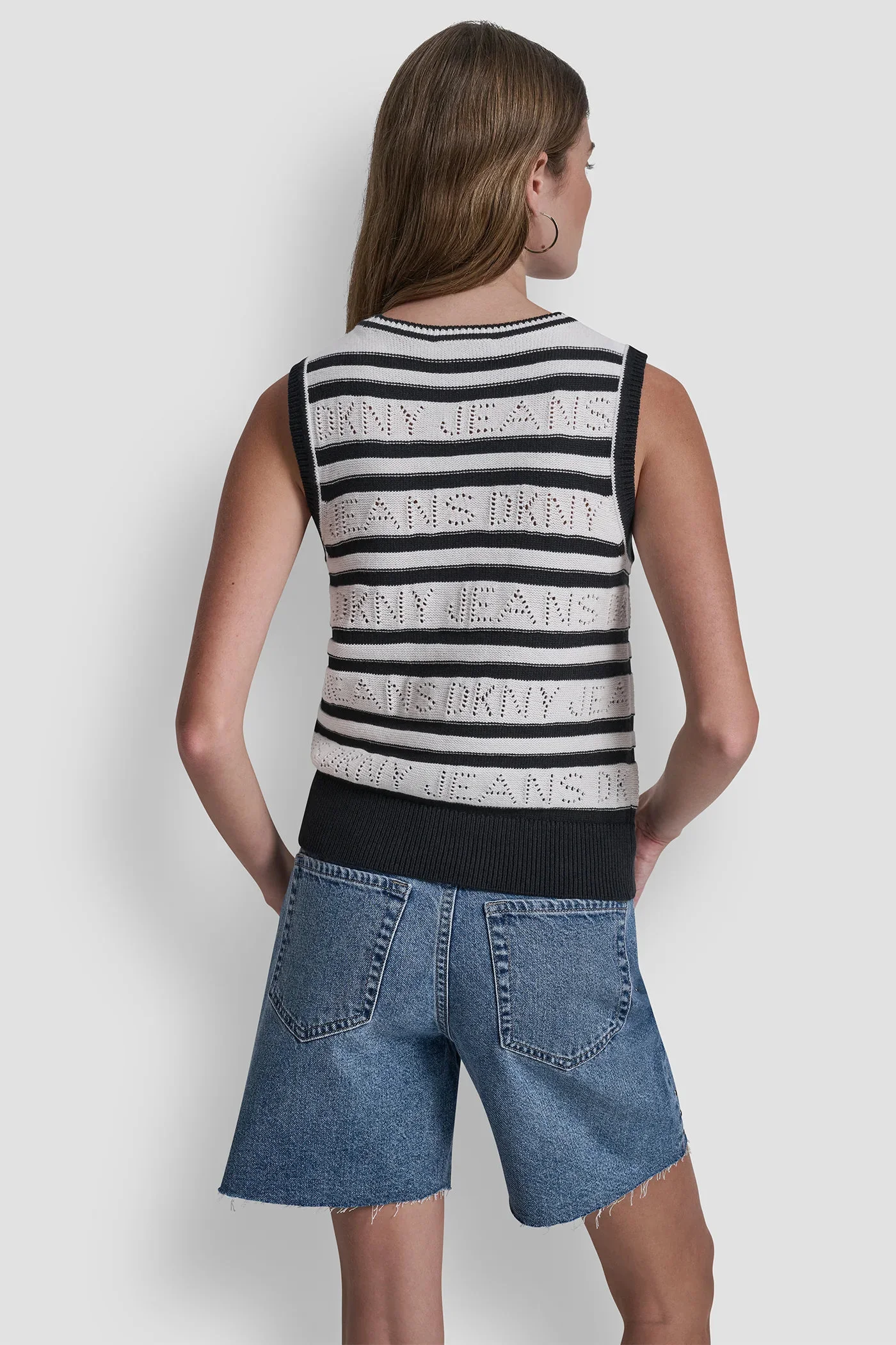 DKNY Áo Len Nữ Sll Bttn Frnt Striped Swtr