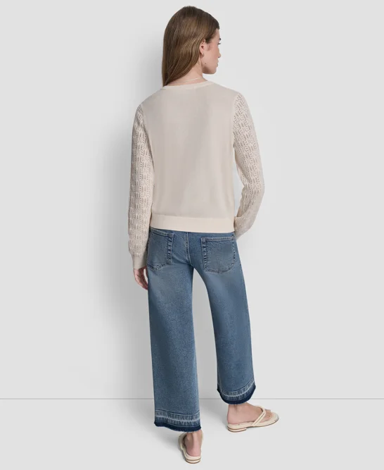 DKNY Áo Len Nữ Cneck Ls Pointelle Cardigan