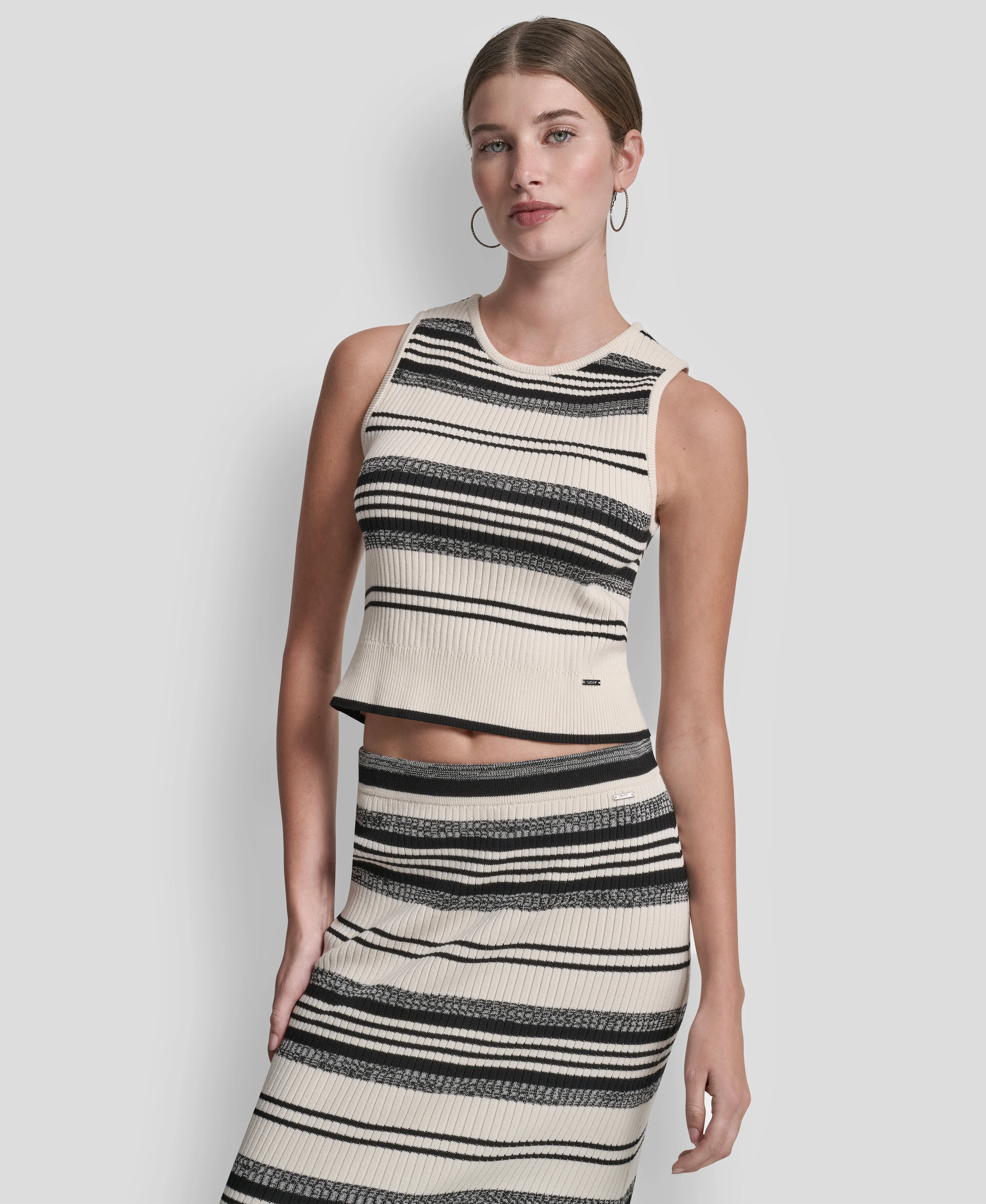 DKNY Áo Len Nữ Slvless Cneck Rib Stripe Swtr