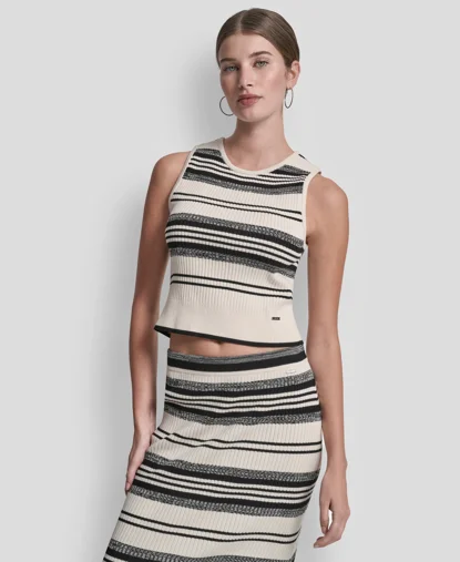 DKNY Áo Len Nữ Slvless Cneck Rib Stripe Swtr