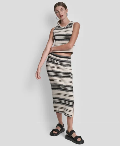 DKNY Váy Nữ Rib Marl Stripe Midi Skirt
