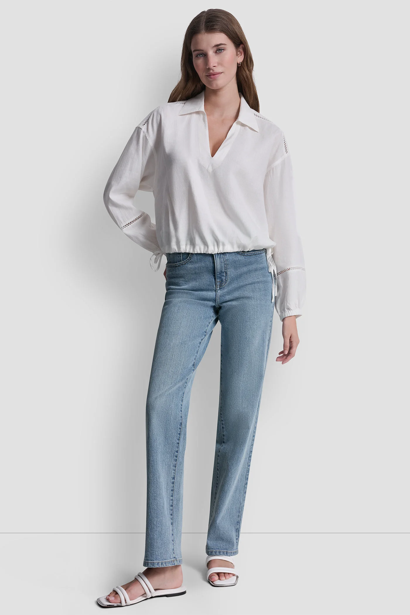 DKNY Áo Kiểu Nữ Cropped Ls Shirt Henley Ncklne
