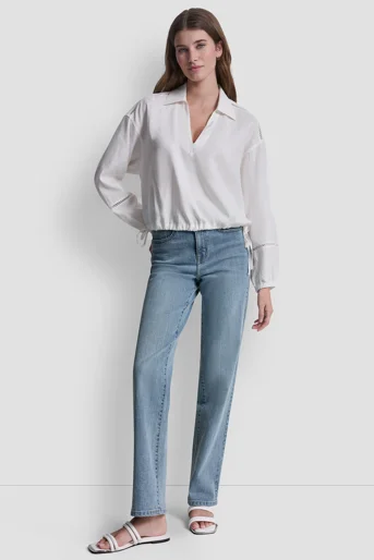 DKNY Áo Kiểu Nữ Cropped Ls Shirt Henley Ncklne