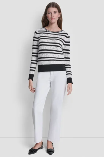 DKNY Áo Len Nữ Ls Cneck Logo Pointelle Swtr